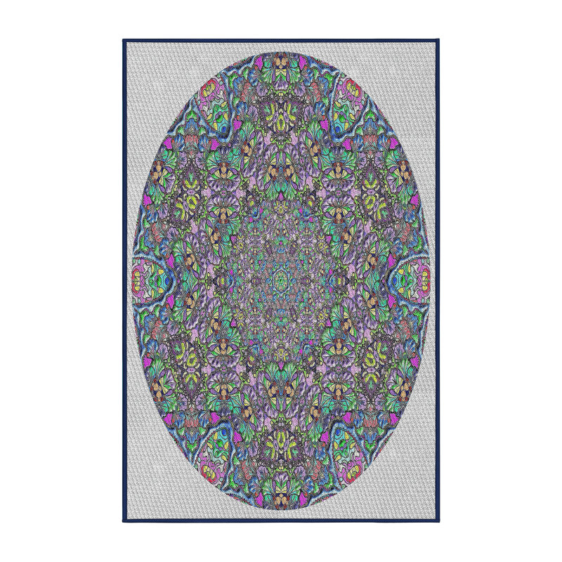 Fabriqué à la machine à partir de laine et de polyester gris/rose/vert Tapis décoratif, Rectangle 5 pi x 7 pi