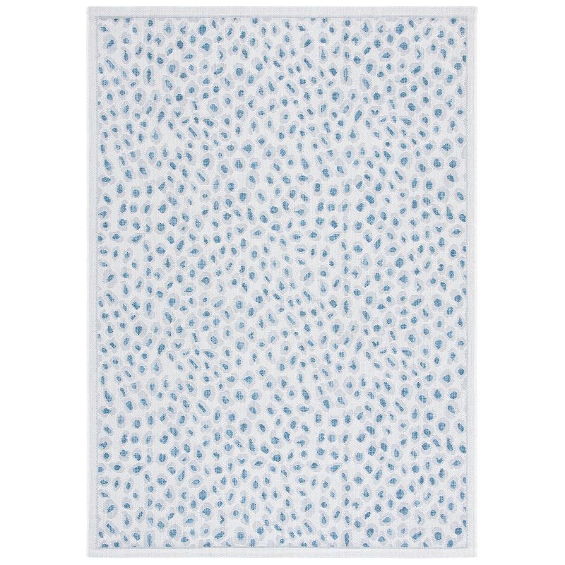 Ivory and Blue Non-slip Synthetic Square Rug