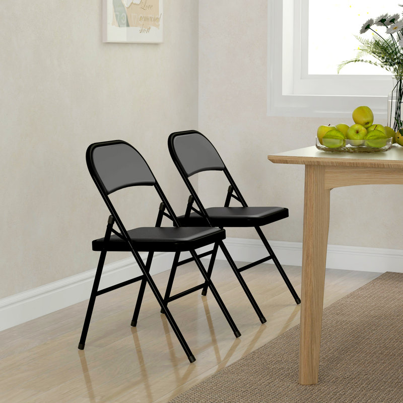 Kopervik Faux Leather Padded Stackable Folding Chair Folding Chair Set, Black, 2