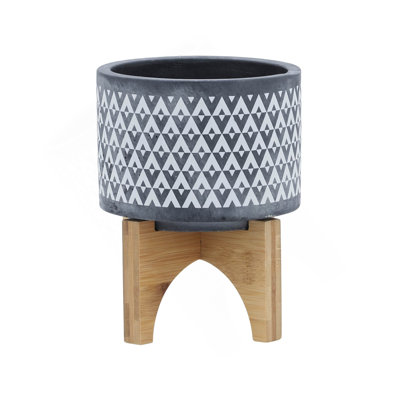 PLATEAU EN CÉRAMIQUE DE 5 po Aztec sur pied en bois, gris