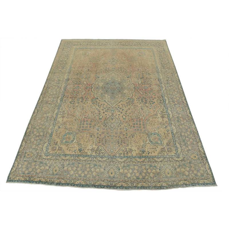 Tabriz Rug 10’2” X 12’6” Pink Wool Vintage Distressed Hand-Knotted Carpet