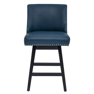Lark Manor Counter Stools,26" 360 Free Swivel Bar Stools,Modern Counter Height Bar Stools With Upholstered,Wooden Barstool For Kitchen Island And Counter Height,Set Of 1,PU Leather
