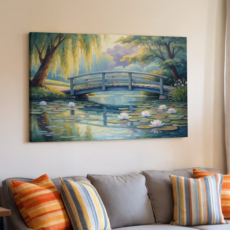 Impression sur toile Serene Garden Blue Bridge Water Lily, 11 x 14 in