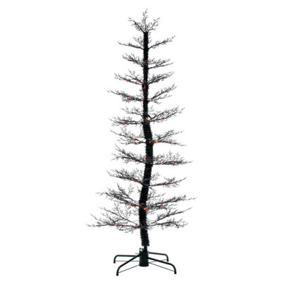 Primrue Black Cedar Pre-lit Halloween Tree with 160 Orange and Purple Lights.