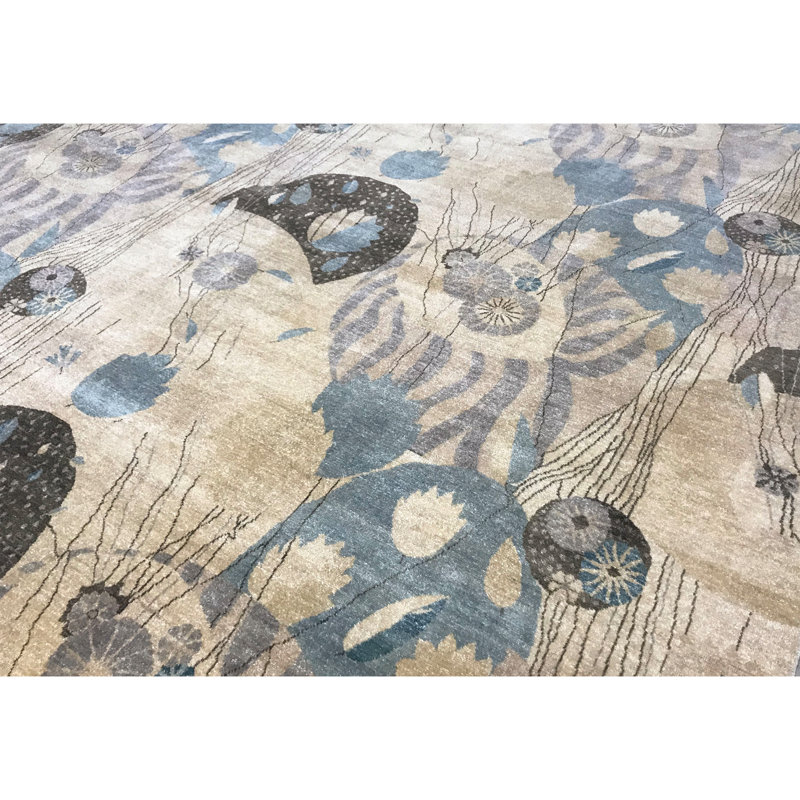 Tapis ivoire et ivoire noué à la main de haute qualité
