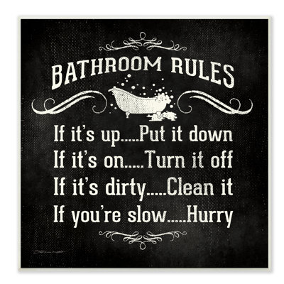 «Bathroom Rules BW Icon», reproduction d'art textuel sur toile