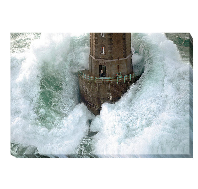 « phares dans la tempête » par jean guichard, reproduction de photo sur toile tendue, H 24 po x l 36 po x P 1,5 po
