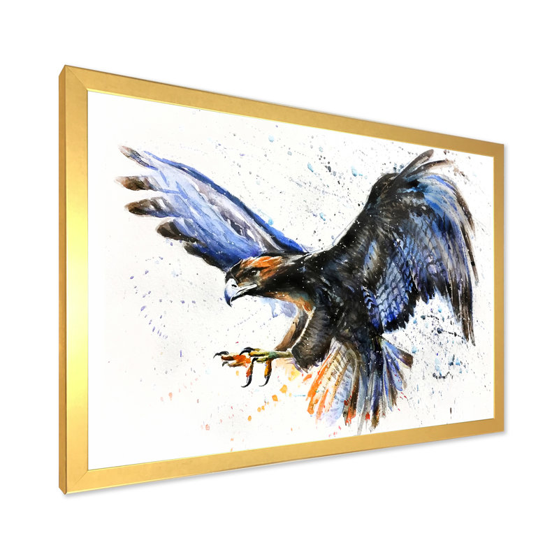 Art mural sur toile aigle, reproduction d'oiseau de proie - chasseur d'aigle, Cadre doré, H 24 po x l 36 po x P 1 po
