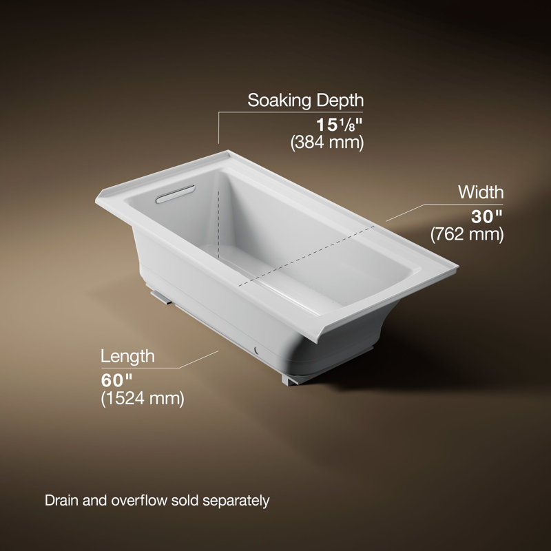 Archer 60-in X 30-in Alcove Heated Bubblemassage Air Bath with Left-hand Drain, Ice Gray, Left