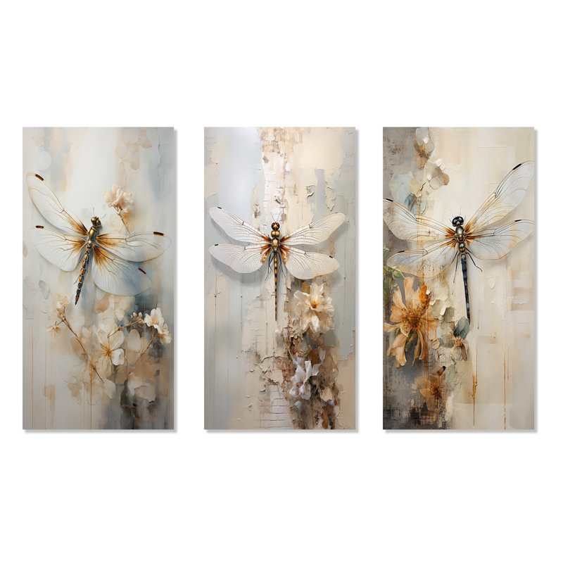 Libellule délice - ensemble de 3 impressions sur toile libellule, Toile tendue, H 40 po x l 60 po