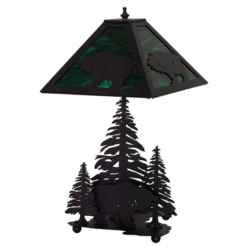Black Metal and Green Stained Glass Rustic Table Lamp