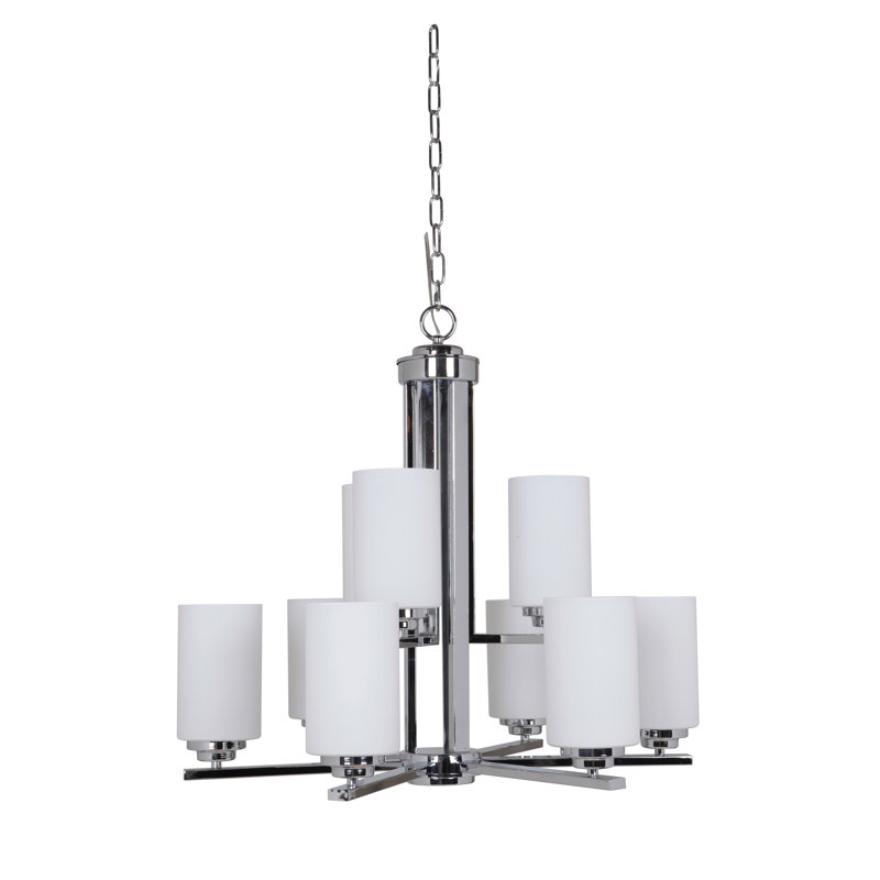 Lustre à niveaux ombrés 9 lumières Keisuke, Chrome
