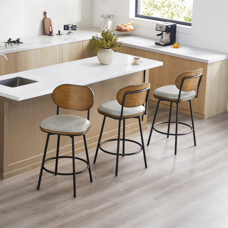 Tabouret pivotant et en métal Avriel, 3, Gris sableux, Tabouret de comptoir avec siège d'une hauteur de