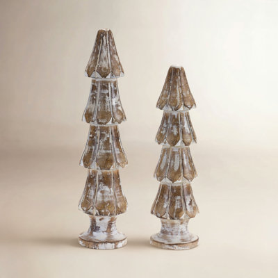 2-Piece Whitewashed Wooden Tabletop Tree Set