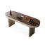 Bureau en bois manufacturé ovale brun noisette + blanc crème avec 3 tiroirs-109706729