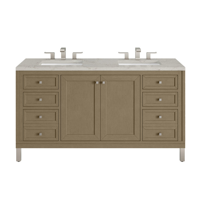 Chicago 60'' W Double Vanity, Charcoal Soapstone, 8" Widespread, Walnut Whisper