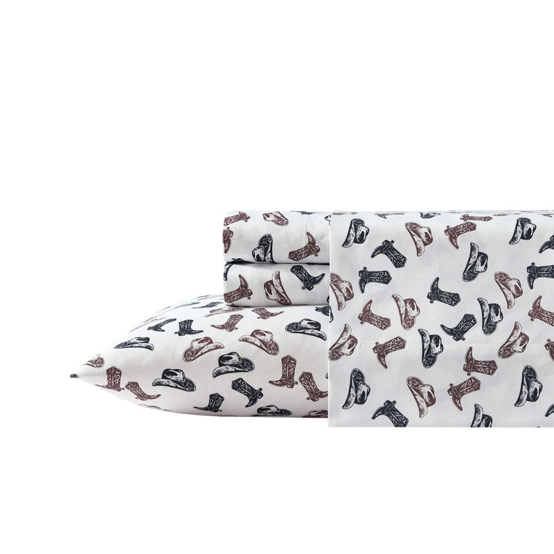 Wrangler Printed Cozy Novelty Sheet Sets, Full Sheet Set with 2 Pillowcases, Boots N Hats Black