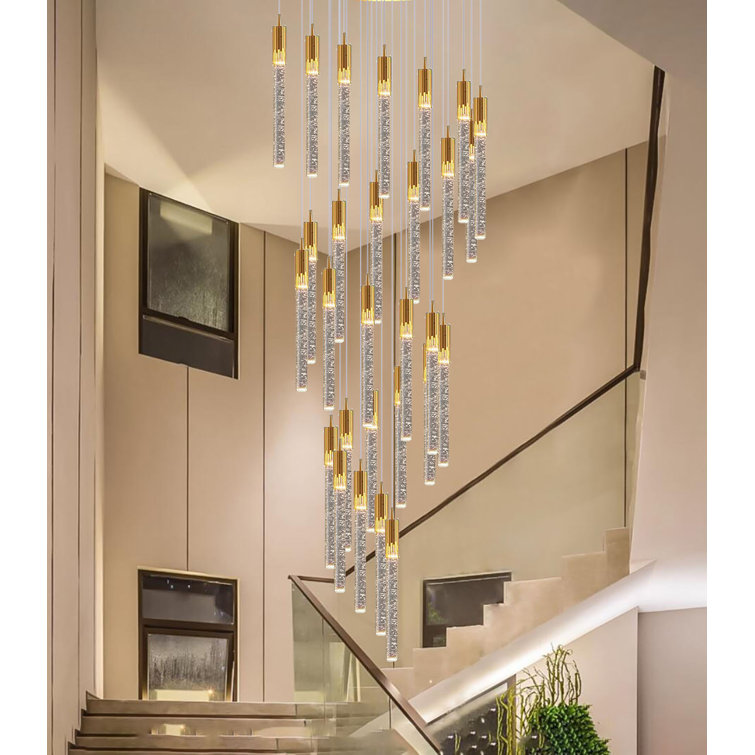 Addiley 12ft Large Dimmable Chandelier High Ceilings 28 Lights Crystal Bubble Column Chandeliers Lighting