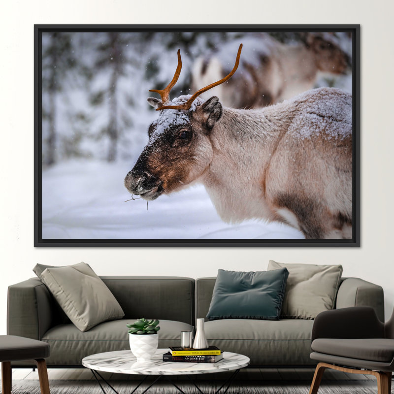 «Forest Landscape and Reindeer Winter Scene», reproduction d'art sur toile inspirée de la nature, H 16 po x l 24 po