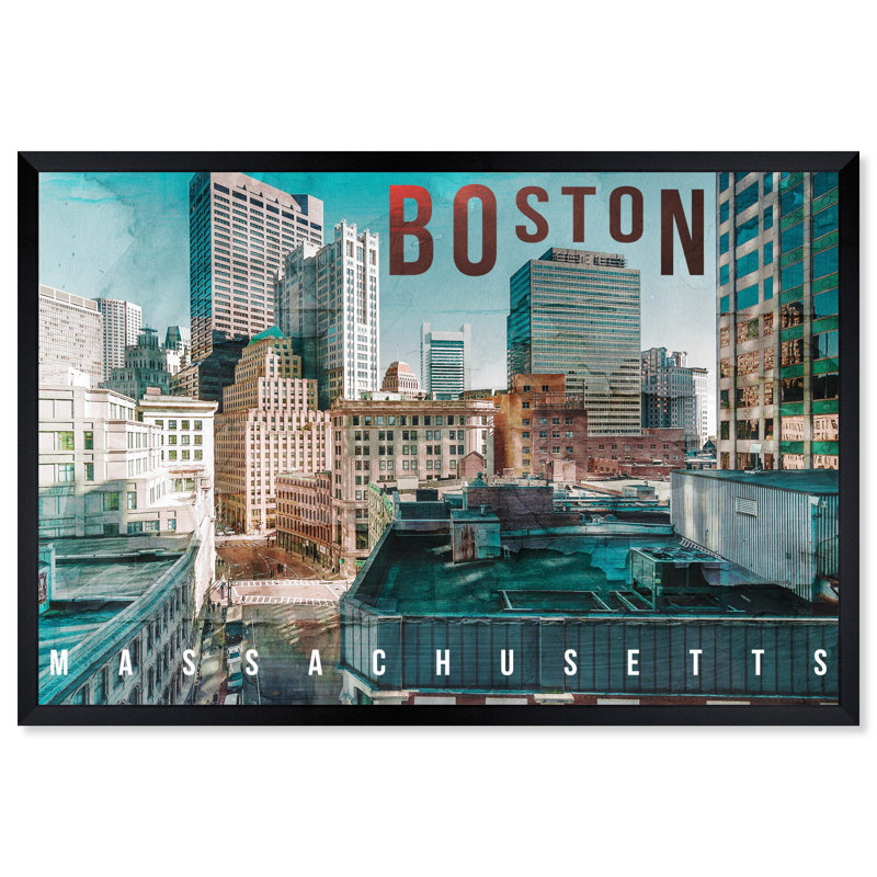«Boston Landscape», impression, H 12 po x l 17 po x P 1,2 po, Papier avec cadre noir