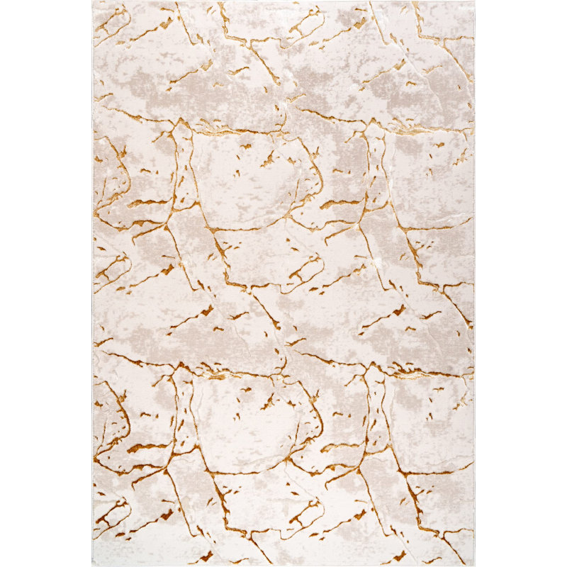 Tapis abstrait et contemporain en polypropylène doré et beige - 5 x 8, 6 x 9, Rectangle 5 pi 3 po x 7 pi 3 po