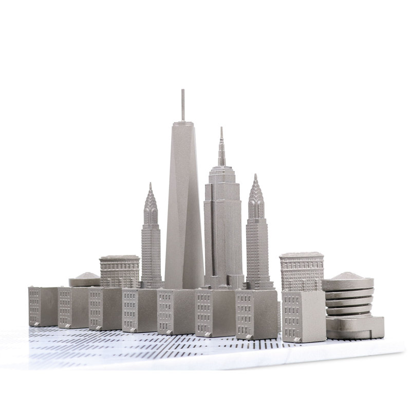 Stainless Steel NEW YORK Chess Set with Marble Hatch Board