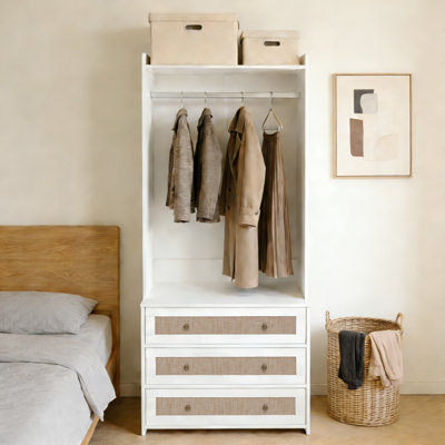 High Wardrobe With 3 Drawers, Modern Armoire Wardrobe Organizer With Hanging Rod, Freestanding Closet System For Small Closet
