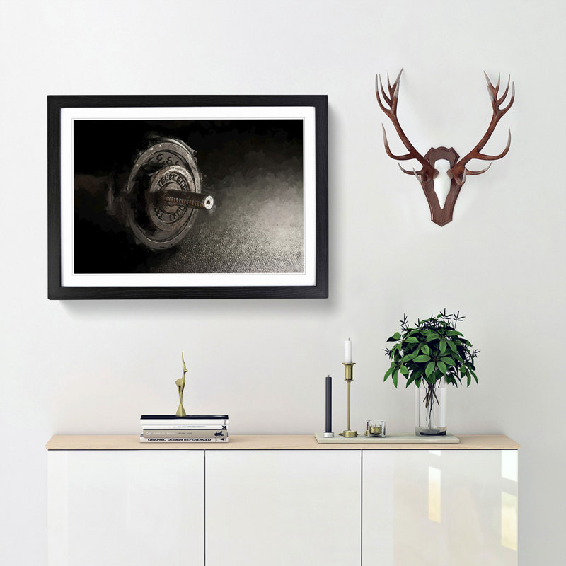 Dumbbell Weight - Picture Frame Graphic Art Print, 48cm H x 65cm W x 2cm D, Black Framed