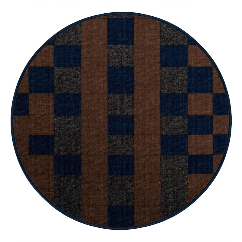 Tapis bleu à carreaux lavable à la machine, Rond 4 pi