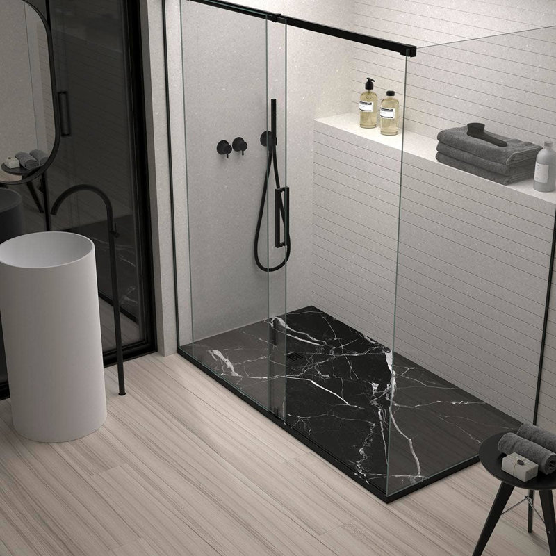 32'' W 32'' D Rectangular Single Shower Base, Black Marble
