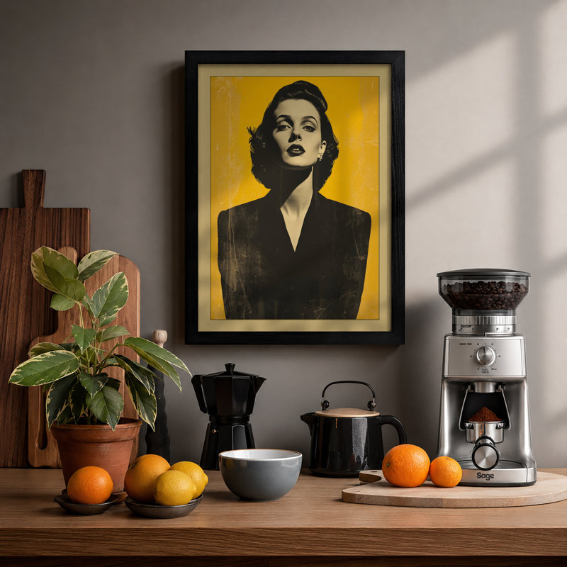 Woman In Yellow Vintage - Print, Black, A3 - 42.0 x 29.7 cm
