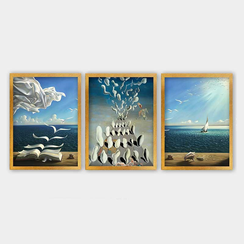 Ensemble de 3 peintures élégantes encadrées décoratives, 13,8 x 17,7 pouces chacune | 100% bois avec cadre 100% polystyrène (épaisseur: 0,8 pouce) | Impression numérique UV, parfaite pour le salon et la décoration intérieure