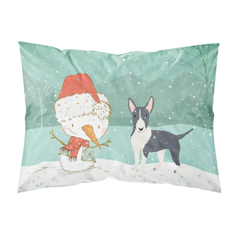 Taie d’oreiller de noël bonhomme de neige, Bull terrier noir