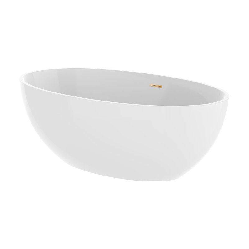 Freestanding Soaking Acrylic Bathtub, White/Titanium Gold, 23.2" H x 39.8" W x 68.5" L