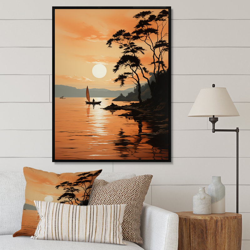 Edwinton " Golden Sunrise Silhouetted I ", Black Floater Framed, 40" H x 30" W x 1.5" D