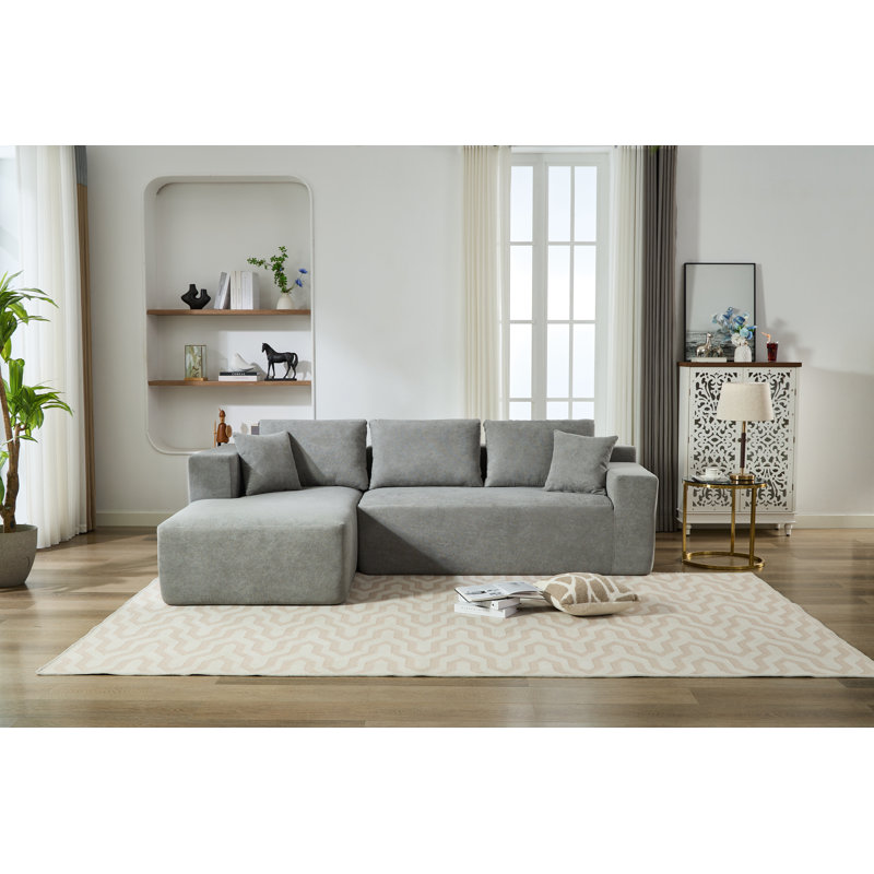 Chenille L-Shaped Sofa Couch, Gray