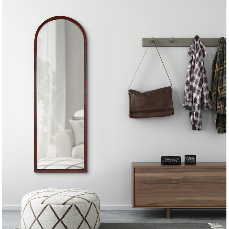 Skyeler Modern Wood Arched Accent Mirror, 48" x 16", Walnut Brown