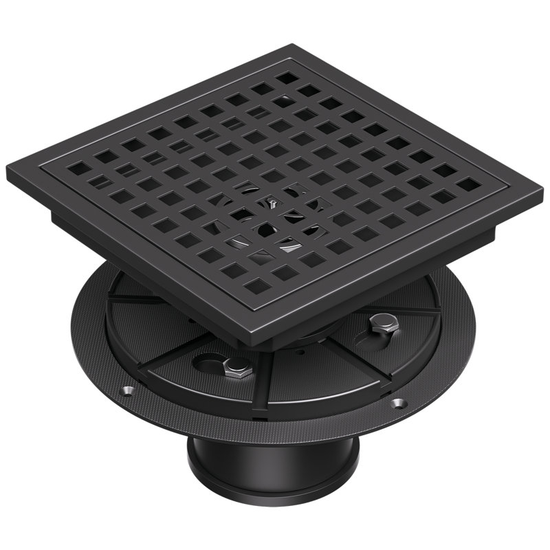 6 Inches Square Shower Drain, Matte Black