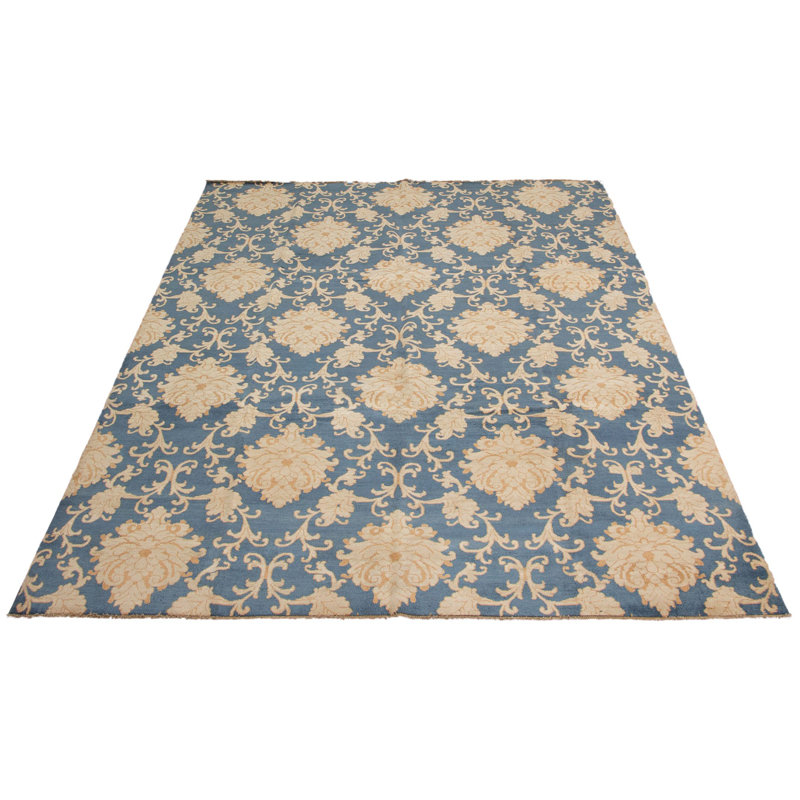Tapis unique en laine noué à la main 10 pi 6 po x 14 pi 2 po nouvel âge Peshawar en bleu foncé / brun clair / crème
