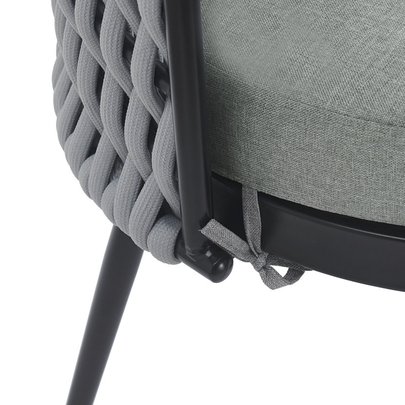 Chaises de salle à manger d'extérieur confortables et ergonomiques, structure en métal avec corde grise et coussins épais, idéales pour les moments de détente sur la terrasse - Structure des chaises, longues séances