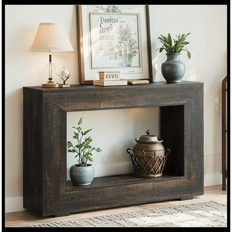 Farmhouse Console Table, 47" Rustic Wood Entryway Sofa Table With Storage, Dark Gray