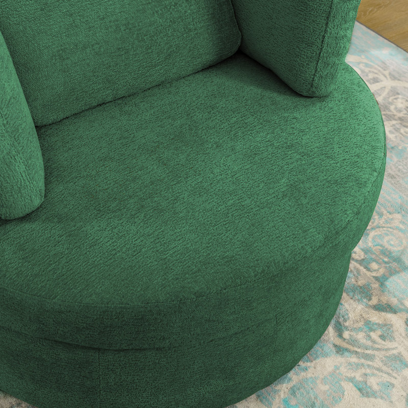 Fauteuil demi-tonneau pivotant rembourré en chenille avec rangement caché, Chenille verte