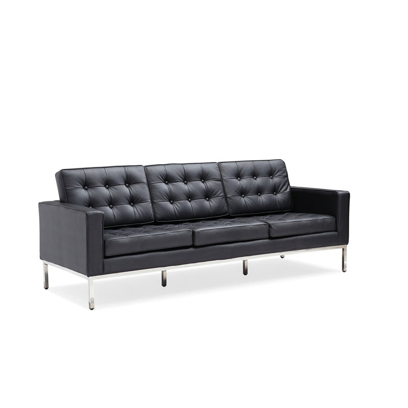 Merchan 88.2" Square Arm Sofa with Reversible Cushions, Black Faux Leather
