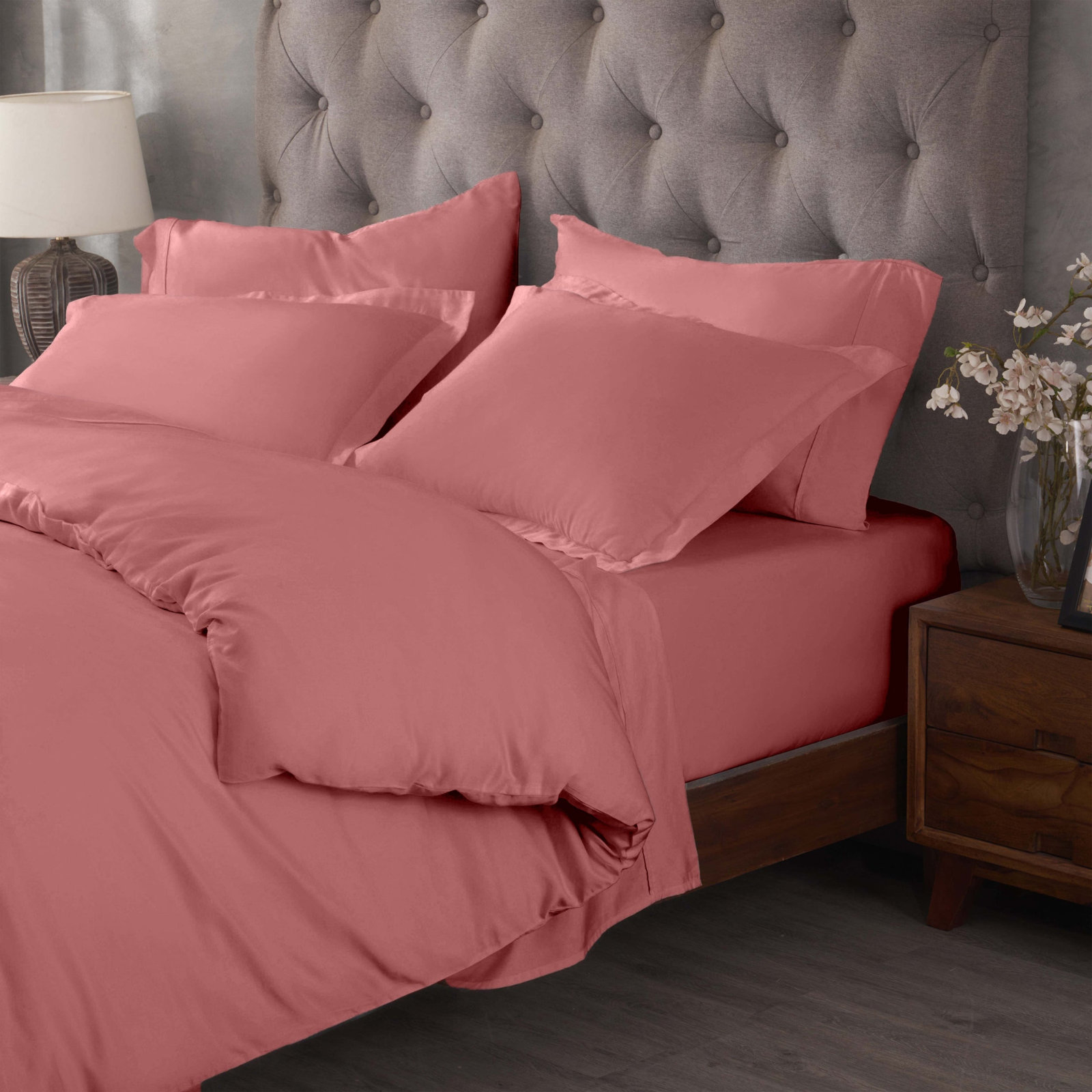 Lunete Egyptian Cotton Duvet Cover Set, Full / Queen Duvet Cover + 2 Pillow Shams, Blush