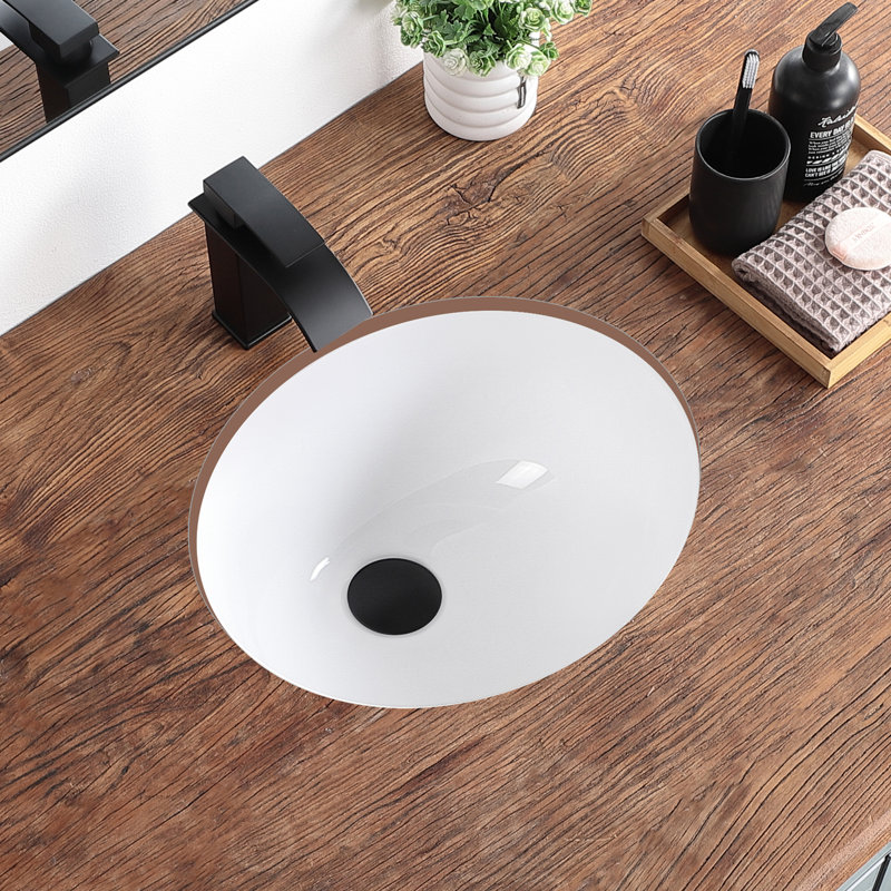 Lavabo pour salle de bain encastrable ovale sous plan 15,4 "x 13,2" en porcelaine vitreuse avec trop-plein