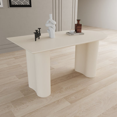Dining Table And Irregular Side Table, 4-8 Person Dining Table, Thick Engineering Wood Round Wave Table Legs