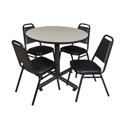 Nicklos Round X-Base Breakroom Table, 4 Restaurant Stack Chairs