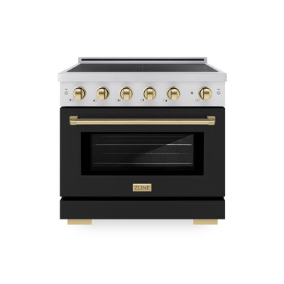 ZLINE Autograph 36 in. Stainless Steel Paramount Induction Range with Black Door & Gold Accents