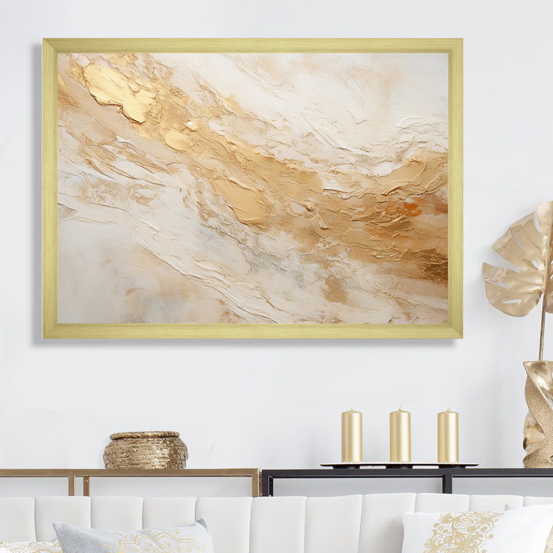Géode magique de marbre doré blanc - art abstrait marbre, Cadre doré, H 12 po x l 20 po x P 1 po