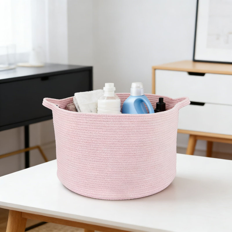 Grand panier de rangement en corde de coton tissé avec poignées, organisateur polyvalent pour couvertures, jouets, linge et décoration intérieure